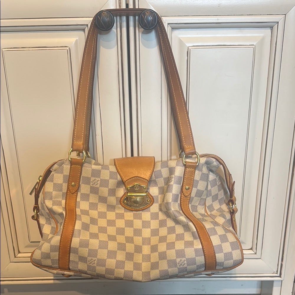 Louis Vuitton Tan and Cream Shoulder Bag with Gold Hardware